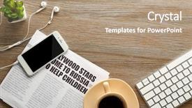  Presentation with newspaper - Theme with information technique - workplace with mobile phone keyboard background and a coral colored foreground