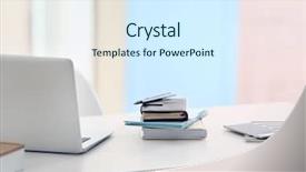  Presentation with workplace - Audience pleasing slides consisting of workplace with laptop on the table backdrop and a sky blue colored foreground