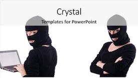  Presentation with information technology - PPT layouts having information technology collage - hacker with computer wearing balaclava background and a white colored foreground