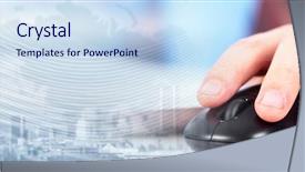  Presentation with information technology - Slide set with information technology collage - hand with computer mouse background and a sky blue colored foreground