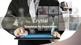  Presentation with touch screen - Cool new slide deck with information technology documentation - touch screen touch- tablet backdrop and a gray colored foreground