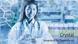  Presentation with doctor asian - Beautiful slides featuring information technology intern - asian doctor using her smart backdrop and a light blue colored foreground