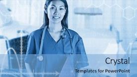  Presentation with bright white - Slides with information technology intern - asian nurse with stethoscope looking background and a light blue colored foreground