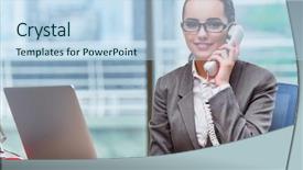  Presentation with call center agent reporting - Amazing PPT layouts having information technology outsource - call center operator in business backdrop and a  colored foreground