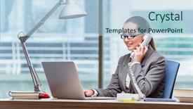  Presentation with call center - Theme featuring information technology outsource - call center operator in business background and a  colored foreground