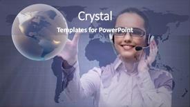  Presentation with networking world globalization global business - Slide deck featuring information technology outsource - call center operator in global background and a ocean colored foreground