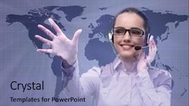  Presentation with call center - Cool new presentation with information technology outsource - call center operator in global backdrop and a  colored foreground