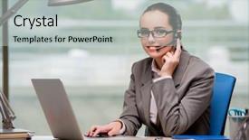  Presentation with call center management - PPT layouts consisting of information technology outsource - call center operator working background and a  colored foreground