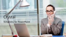  Presentation with call center - Audience pleasing theme consisting of information technology outsource - call center operator working backdrop and a  colored foreground