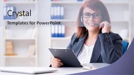  Presentation with call center - Theme featuring information technology outsource - call center operator working background and a  colored foreground