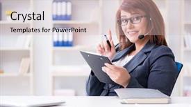  Presentation with call center - PPT layouts consisting of information technology outsource - call center operator working background and a  colored foreground