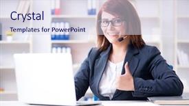  Presentation with call center reporting - Amazing PPT theme having information technology outsource - call center operator working backdrop and a sky blue colored foreground