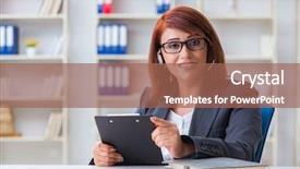  Presentation with call center software - Beautiful slide deck featuring information technology outsource - call center operator working backdrop and a  colored foreground