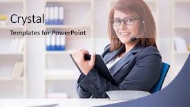  Presentation with call center - Amazing slide deck having information technology outsource - call center operator working backdrop and a  colored foreground