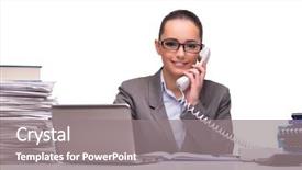  Presentation with office - Slide set featuring information technology outsource - young businesswoman in office isolated background and a  colored foreground