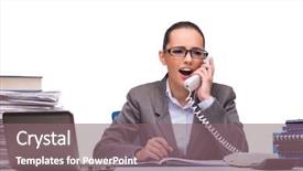  Presentation with office - Colorful presentation theme enhanced with information technology outsource - young businesswoman in office isolated backdrop and a violet colored foreground