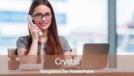  Presentation with talking on phone - Slide set consisting of information technology outsource - young woman talking on phone background and a  colored foreground