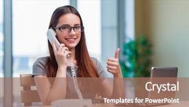  Presentation with office - Slide deck consisting of information technology outsource - young woman working background and a  colored foreground