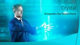  Presentation with managing information - Slide deck featuring information-technology-portrait background and a cyan colored foreground