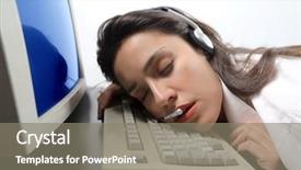  Presentation with support - Colorful PPT theme enhanced with information technology services - portrait of customer support operator backdrop and a gray colored foreground