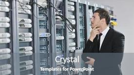  Presentation with server room - Theme with information technology services - young handsome business man engeneer background and a gray colored foreground