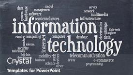  Presentation with information technology cloud - Slide set enhanced with information technology word cloud on a vintage blackboard background and a dark gray colored foreground