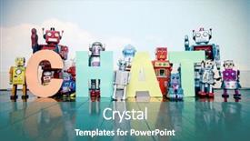  Presentation with tehnology - Cool new theme with information tehnology - robots hold up the word backdrop and a teal colored foreground
