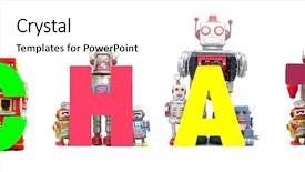  Presentation with tehnology - Amazing presentation design having information tehnology - vintage toy robots holding up backdrop and a cool aqua colored foreground