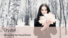  Presentation with maple leaves - Presentation theme enhanced with infra - brunette woman with maple leaves background and a  colored foreground