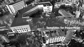  Presentation with infrared - PPT theme with infrared-landscape-abandoned-construction-site background and a dark gray colored foreground