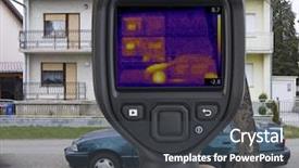  Presentation with radiation - Colorful PPT theme enhanced with infrared radiation - thermal image of house facade backdrop and a dark gray colored foreground