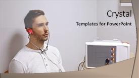  Presentation with treatment - Theme featuring infrared radiation - young man undergoing light treatment background and a light gray colored foreground