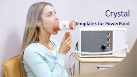  Presentation with treatment - PPT layouts consisting of infrared radiation - young woman undergoing treatment background and a sky blue colored foreground