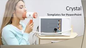  Presentation with treatment - Beautiful presentation theme featuring infrared radiation - young woman undergoing treatment backdrop and a white colored foreground