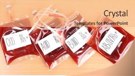  Presentation with blood bags - Audience pleasing slide set consisting of infrastructure hospitals - bags of blood and infusion backdrop and a  colored foreground