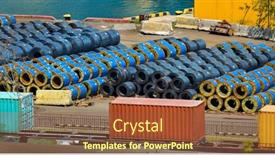  Presentation with railway infrastructure - Theme featuring infrastructure-of-an-industrial-seaport background and a tawny brown colored foreground