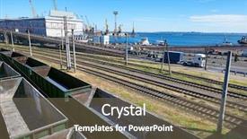  Presentation with infrastructure - Slide deck featuring infrastructure of industrial cargo seaport background and a coral colored foreground