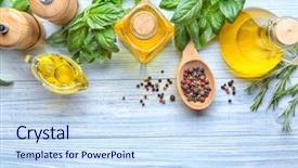  Presentation with cooking oil - PPT theme consisting of beautiful composition with cooking oil background and a sky blue colored foreground