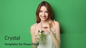  Presentation with water color - PPT theme with water vitamins - beautiful young woman with lemonade background and a seafoam green colored foreground