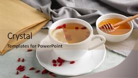  Presentation with infusion - PPT layouts consisting of cup with goji tea background and a coral colored foreground