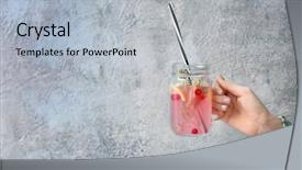  Presentation with free helping hand - Audience pleasing slide set consisting of flavor water - female hand with jar backdrop and a light gray colored foreground