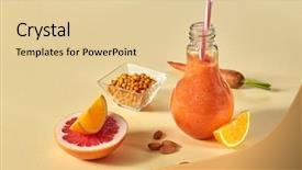  Presentation with yellow paper - Slide set with lemons beverage dispenser - glass in the form background and a lemonade colored foreground