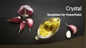  Presentation with cooking oil - Slide deck featuring gravy boat with cooking oil background and a dark gray colored foreground