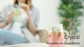  Presentation with lemonade - Slide set having detox water - jar of fresh lemonade background and a soft green colored foreground