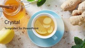  Presentation with tea cup - Beautiful slide deck featuring lemon and ginger tea backdrop and a yellow colored foreground
