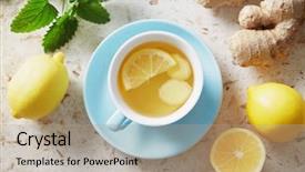  Presentation with root - PPT theme with lemon and ginger tea background and a coral colored foreground