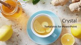  Presentation with tea cup - Slide deck having lemon and ginger tea background and a coral colored foreground