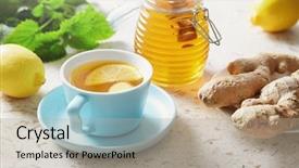  Presentation with root - Audience pleasing PPT theme consisting of lemon and ginger tea backdrop and a mint green colored foreground