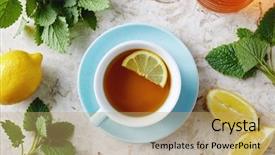  Presentation with cup of lemon tea - Presentation enhanced with balm tea with honey cup background and a yellow colored foreground