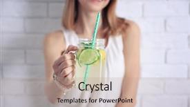  Presentation with brick wall - Beautiful slide deck featuring detox water - young woman with lemonade near backdrop and a coral colored foreground